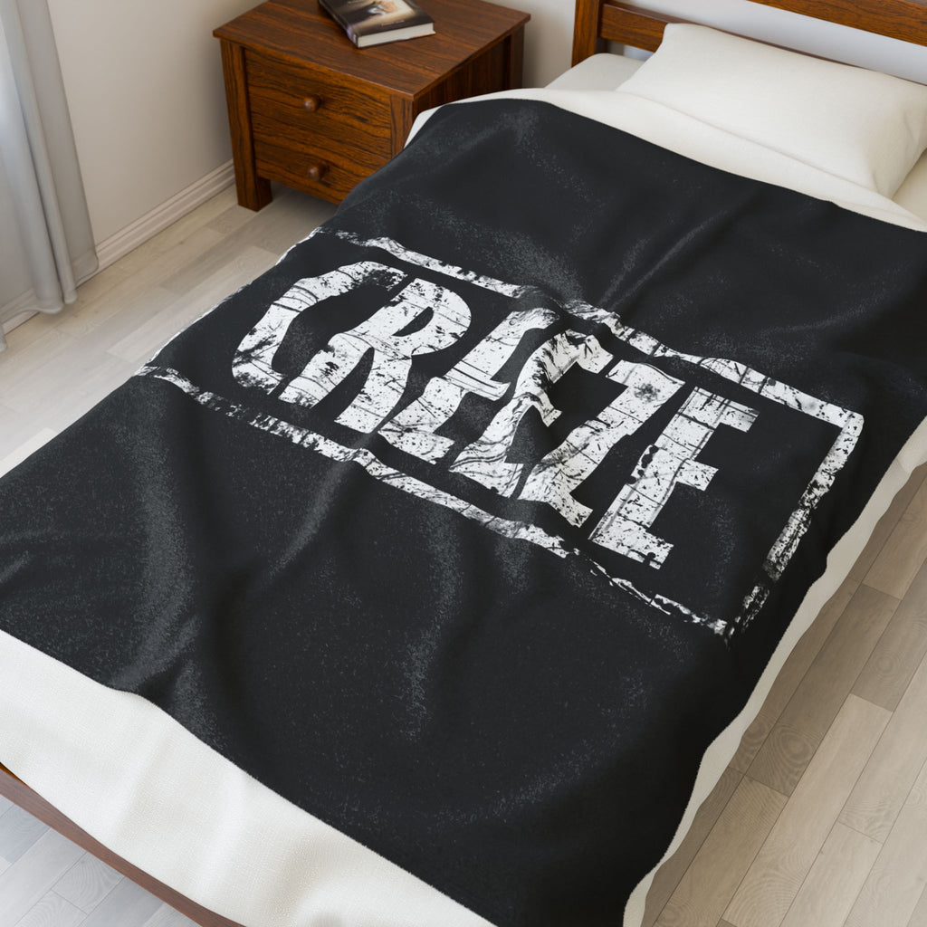 Cozy Velveteen Plush Blanket with CREZE Typography - Soft Throw for Home Decor, Gift for Friends, Cozy Nights, Relaxation, Holiday Comfort