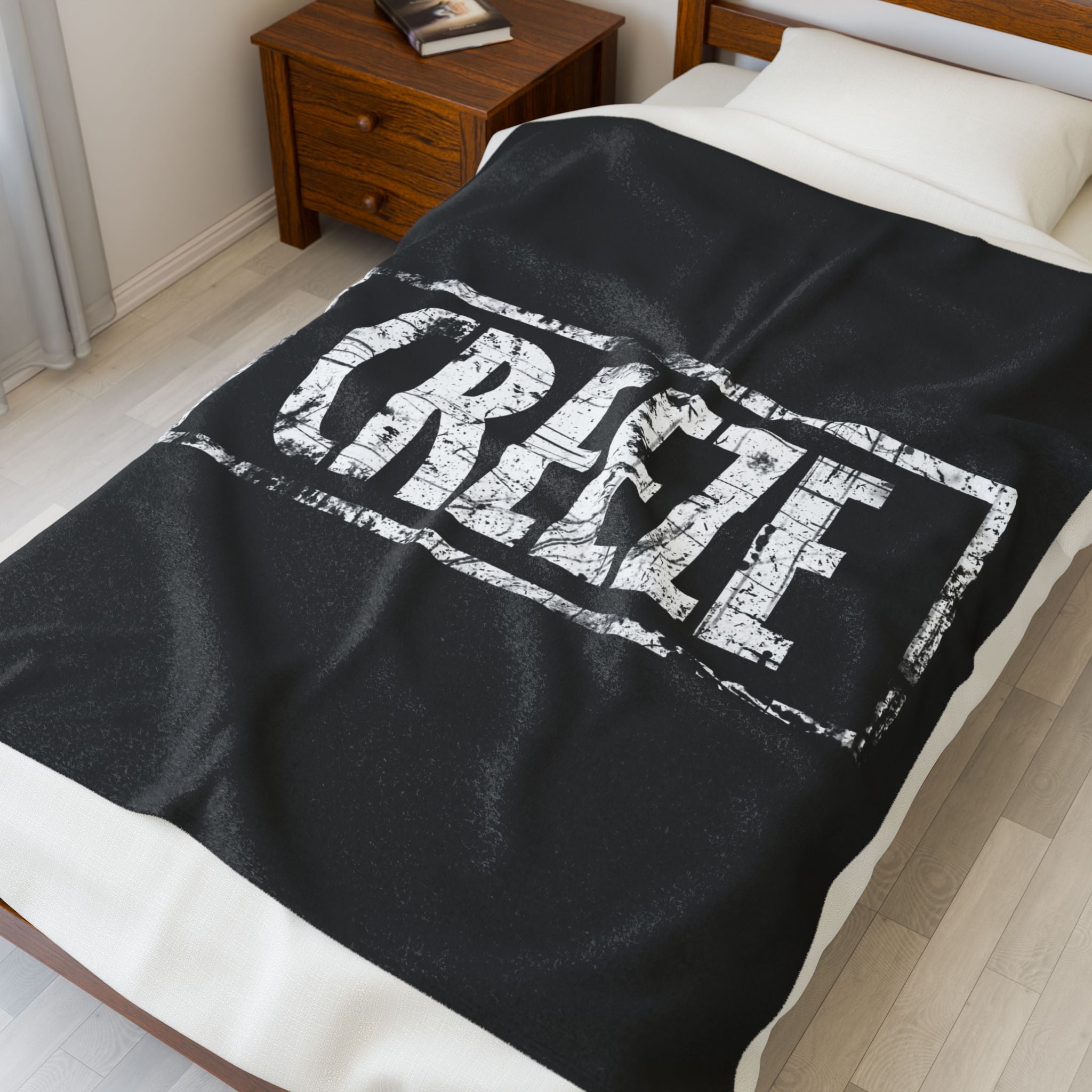 Cozy Velveteen Plush Blanket with CREZE Typography - Soft Throw for Home Decor, Gift for Friends, Cozy Nights, Relaxation, Holiday Comfort