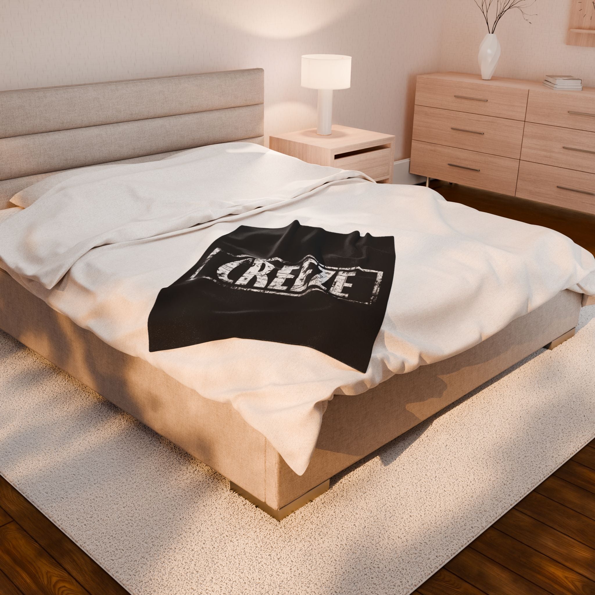 Cozy Velveteen Plush Blanket with CREZE Typography - Soft Throw for Home Decor, Gift for Friends, Cozy Nights, Relaxation, Holiday Comfort